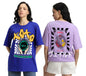 Veirdo Womens 100% Cotton Oversized Baggy Fit Drop Shoulder Graphic Typographic Printed T-Shirt Combo