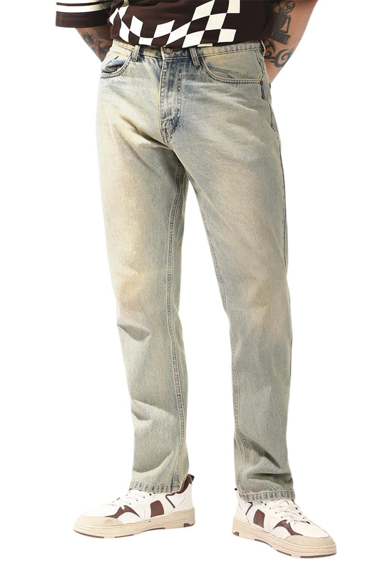 Hubberholme Men Washed Regular Relaxed Straight Fit Mid-Rise Jeans