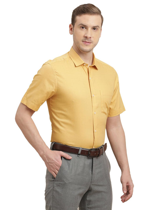 Turtle Men 100% Cotton Regular Fit Yellow Printed Half Sleeve Formal Shirt