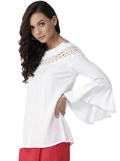 Style Quotient Women Solid Off White Viscose Rayon Smart Casual top