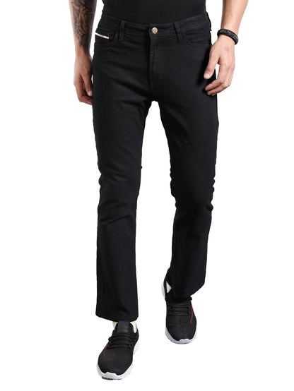 The Indian Garage Co Men Bootcut Laser Placement Print Mid-Rise Stretchable Jeans Black