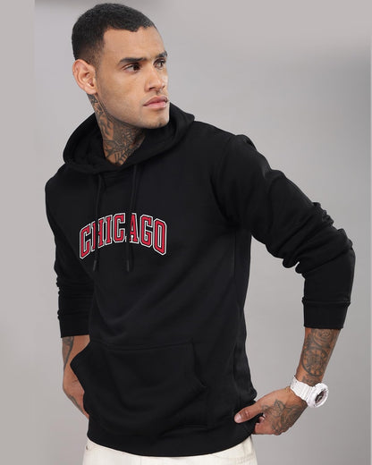 ADRO Men's Cotton Neck Hooded Sweatshirt (H24-CAGO-BL_Black
