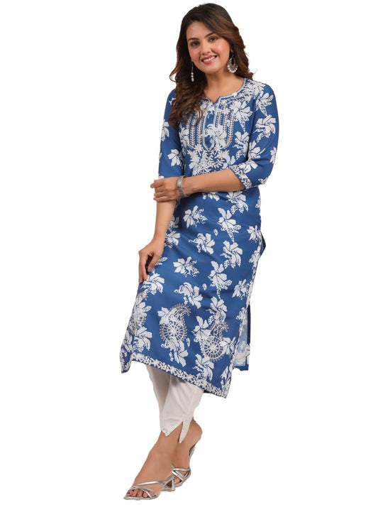 Gosriki WomenS Rayon Blend Straight Embroidered Kurta (Norbi Blue-Gs_M_Blue_Medium)