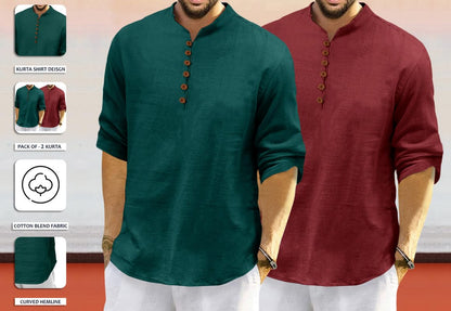 Royalscout MenS Cotton Polyester Blend Solid Regular Fit Full Sleeve Short Kurta | Ethnic, Lightweight Summer Kurta For Daily &