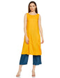 Yellow Front Pleated Kurta With Blue Culottes