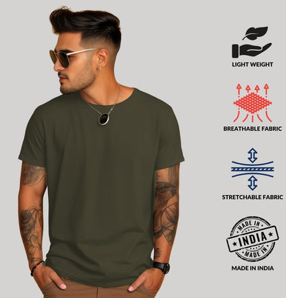 ADRO Mens Solid Regular Fit T-Shirt (RCM2-PLN-OL-OL_Olive