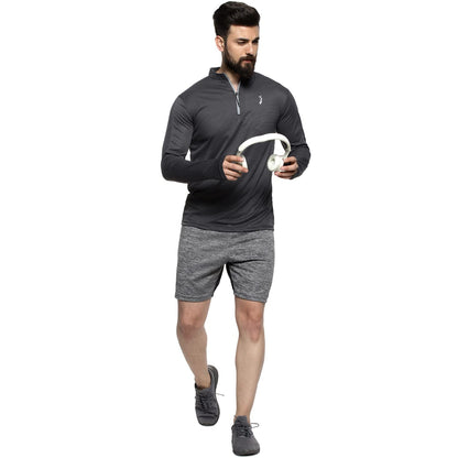 Campus Sutra Mens Dark Grey Full Sleeve Regular Fit T-Shirt for Active Wear |Zip Closure|T-Shirt Crafted with Comfort Fit and H