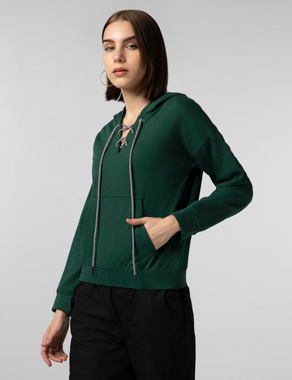 FYLTR Womens Drop Shoulder Hoodie with Lace Up Neck Detailing & Contrast Drawcord