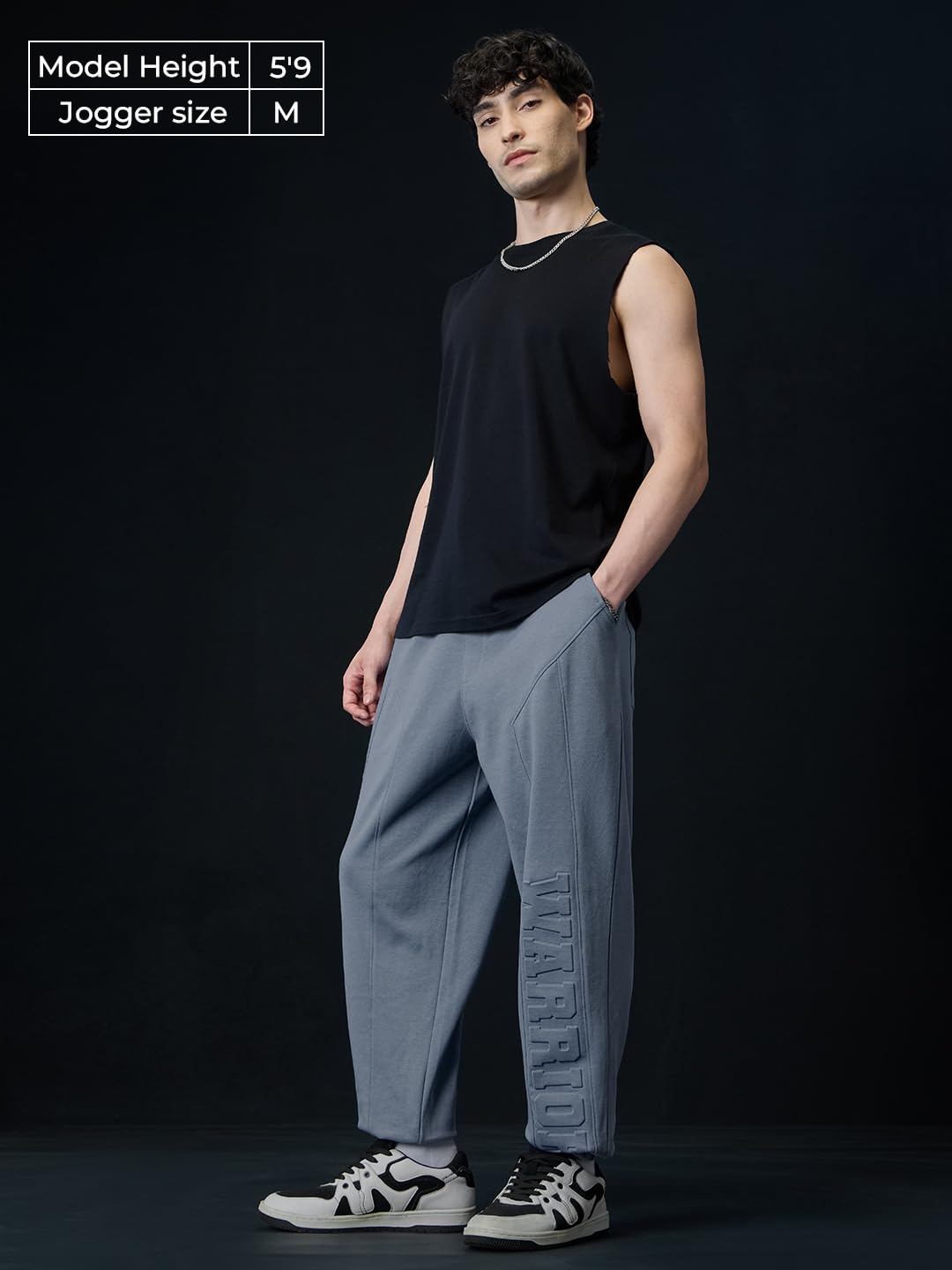 The Souled Store Warrior Men and Boys Drawstringed Grey Solid Cotton Blend Baggy Fit Oversized Joggers