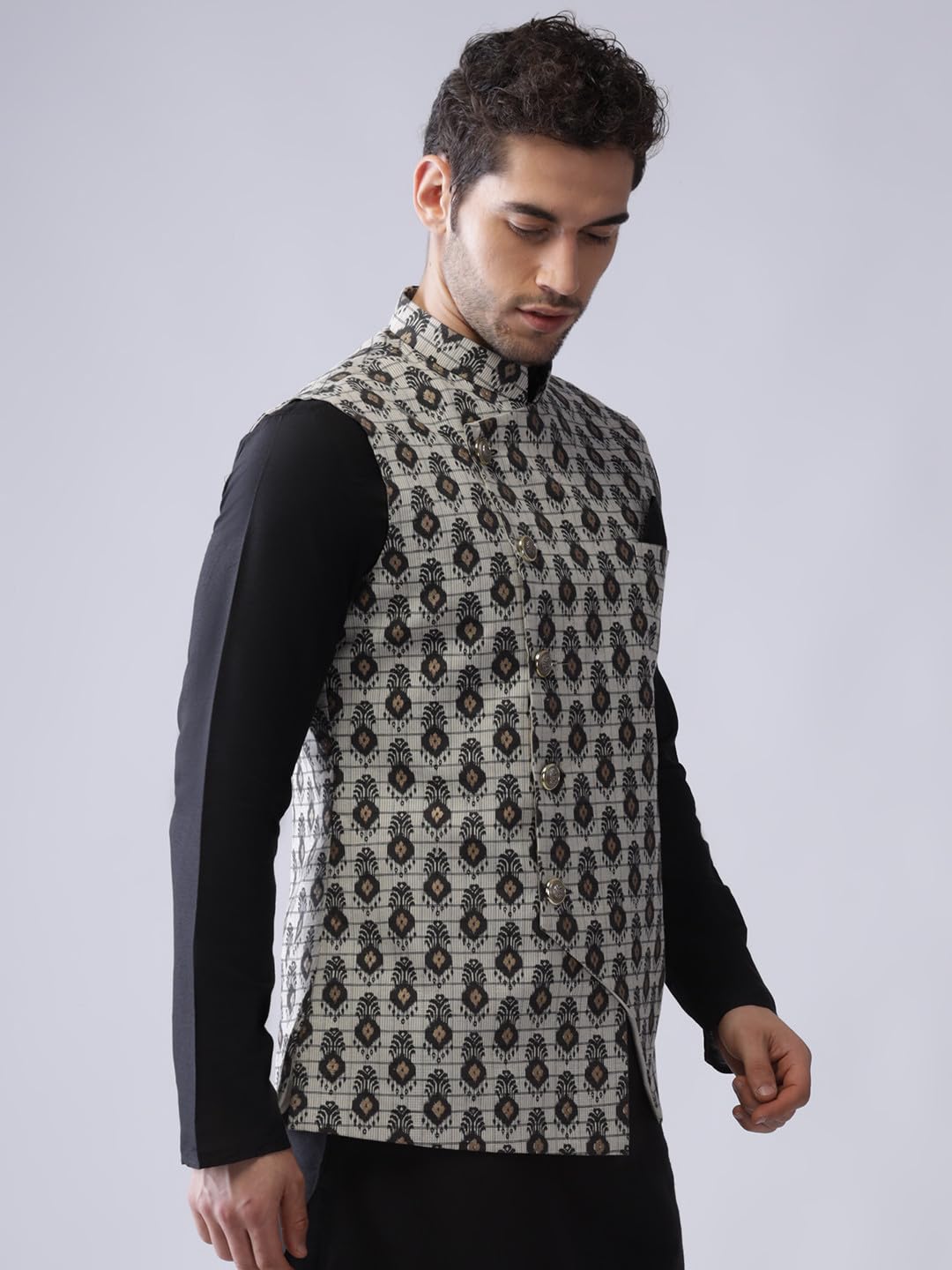 Kisah Nehru Jacket For Men  Foil Print Cotton Blend Modi Jacket | Ethnic & Formal Waist Coat For Weddings, Parties & Office Wear