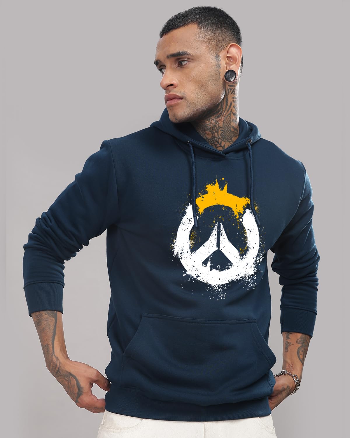 ADRO Men's Cotton Neck Hooded Sweatshirt (H-M-PC-SB_Teal)