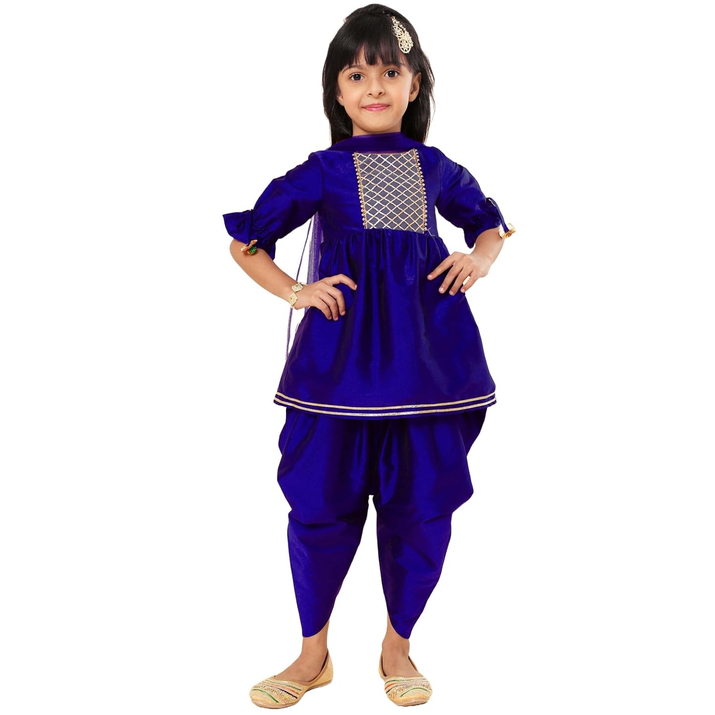 A.T.U.N. (ALL THINGS UBER NICE) Girls Pleated Gotta Patti Kurti with Dhoti Pants & Dupatta Set | Ethnic Wear Clothing Set