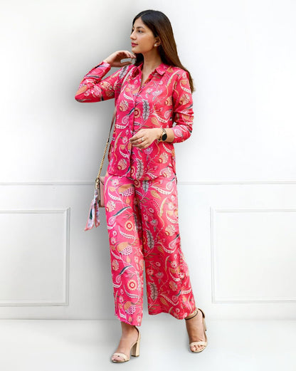 Noble Monk Women Full Sleeve Cord Set | Floral Print Top And Bottom Set For Women