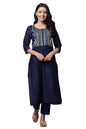 Aurelia Blue Embroidered Blend Straight Long Kurta