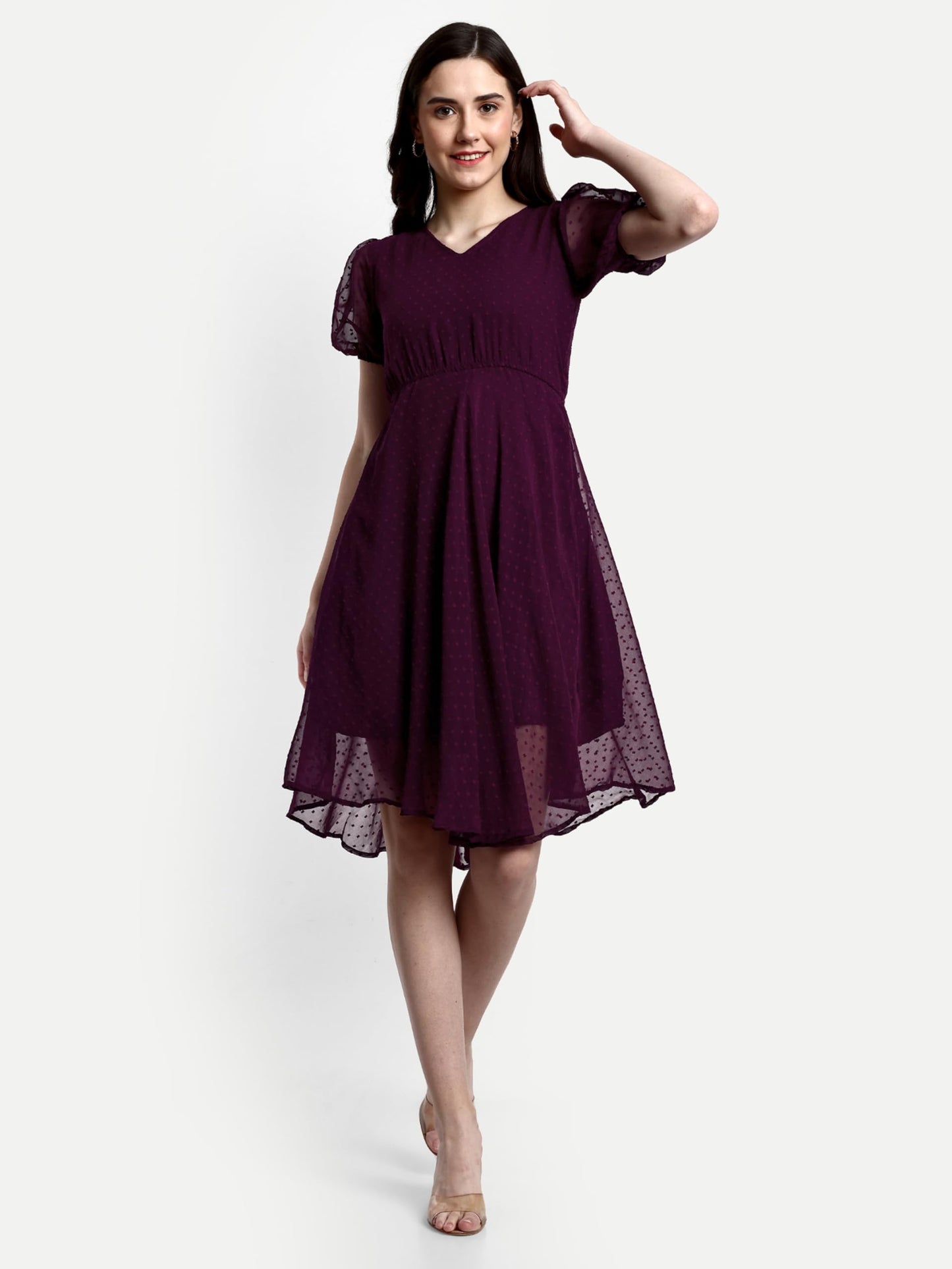 Tagas Women'S Georgette A-Line Knee-Length Dress (Op-3210- Burgundy)