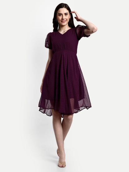 Tagas Women'S Georgette A-Line Knee-Length Dress (Op-3210- Burgundy)