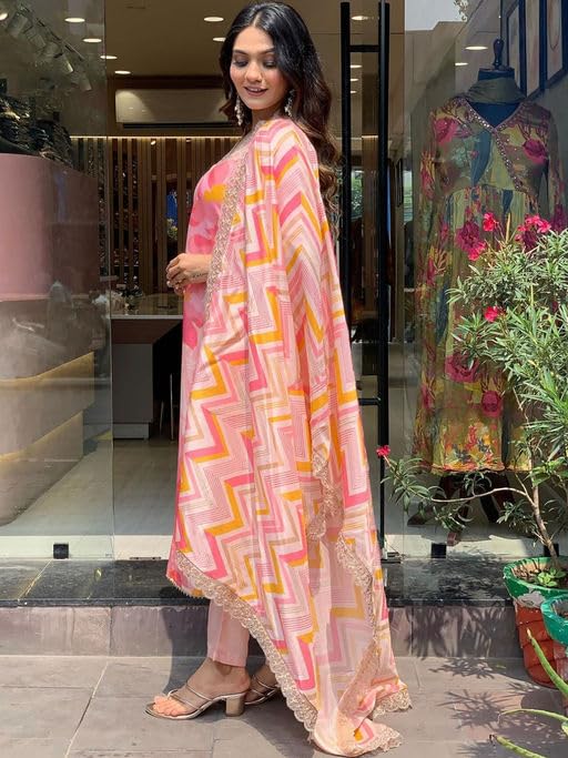 Smowkly Cotton Silk Blend || Dupatta Set || Kurta Pant Set || Printed Dupatta Set || Ethnic Set For Women