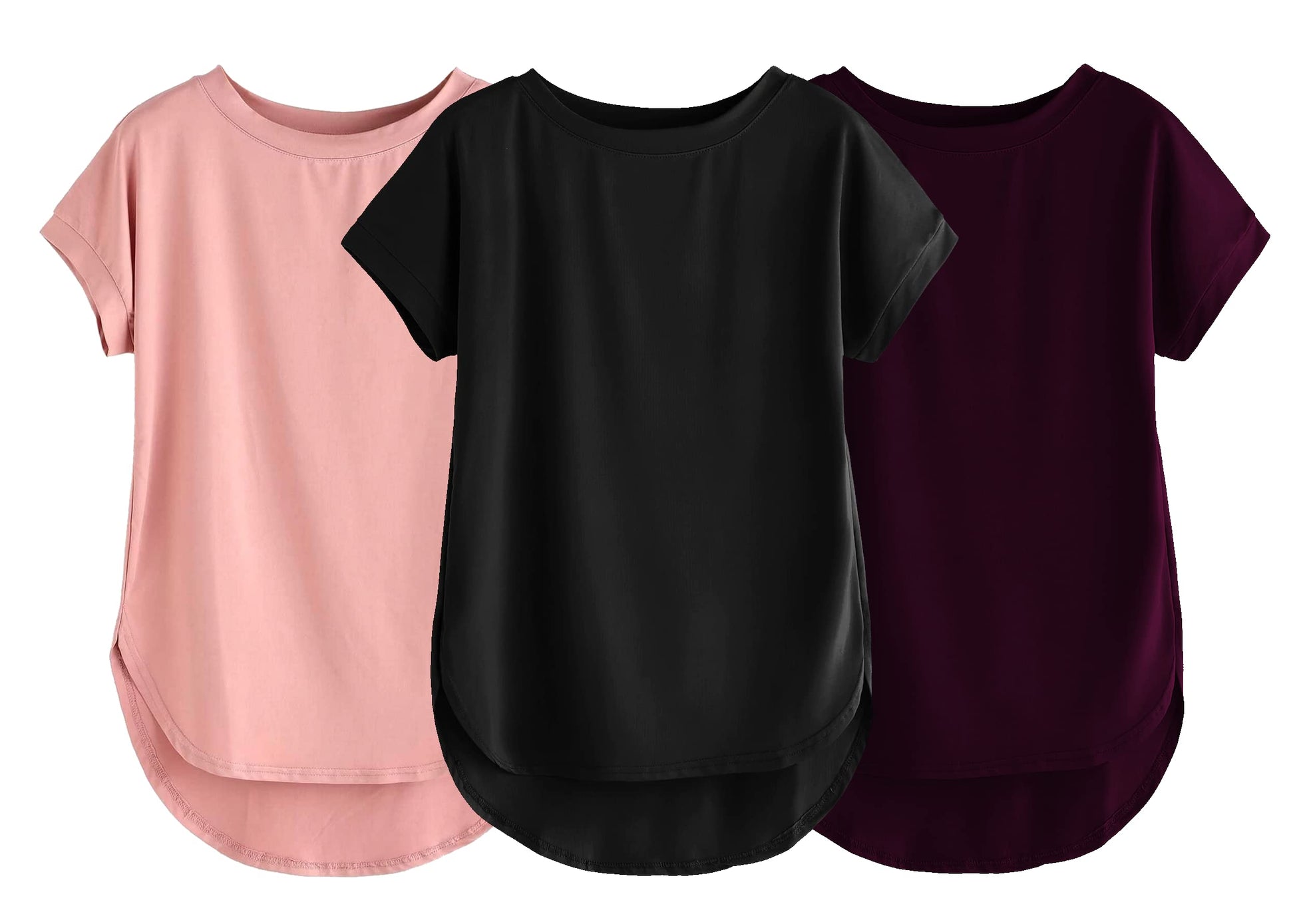 Fabricorn Combo Of Three Plain Black, Dusty Rose And Wine Round Neck Up And Down Cotton Tshirt For Women (Black, Dusty Rose, Win