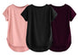 Fabricorn Combo Of Three Plain Black, Dusty Rose And Wine Round Neck Up And Down Cotton Tshirt For Women (Black, Dusty Rose, Win