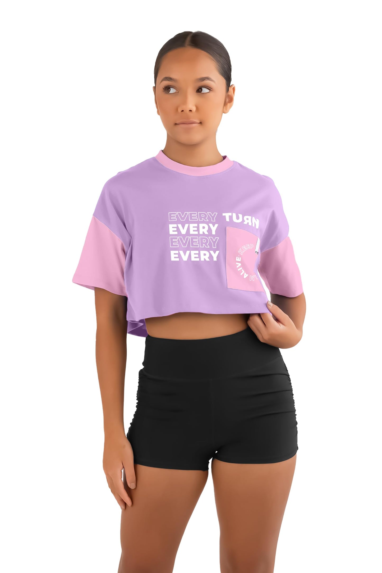Kyda Kids Girls Printed Half Sleeve Cotton Crop Top (Pack Of 1) Lavender