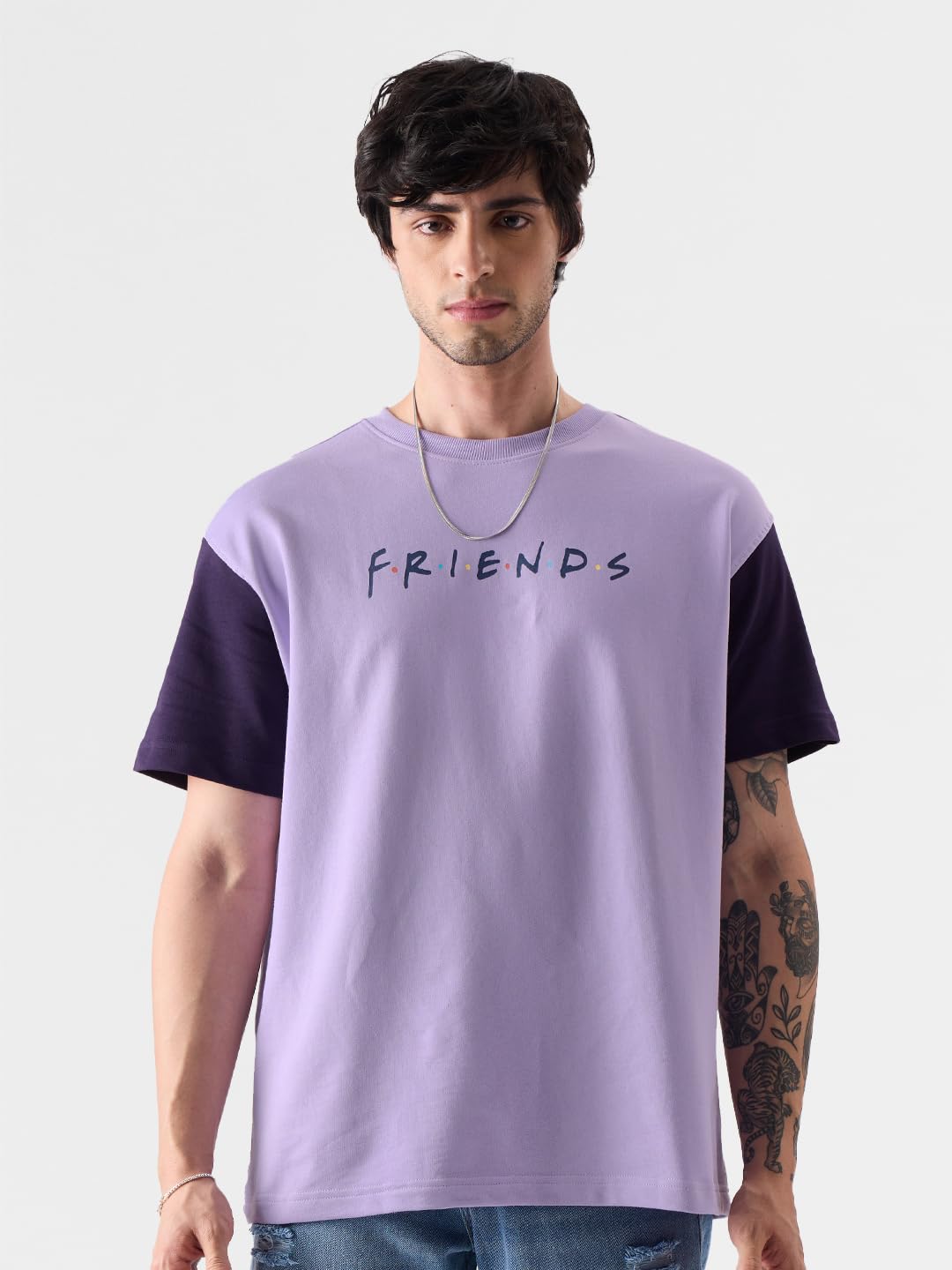The Souled Store Official F.R.I.E.N.D.S: Doodle FusionTalent Men and Boys Regular Fit Half Sleeve Graphic Printed Cotton Purple