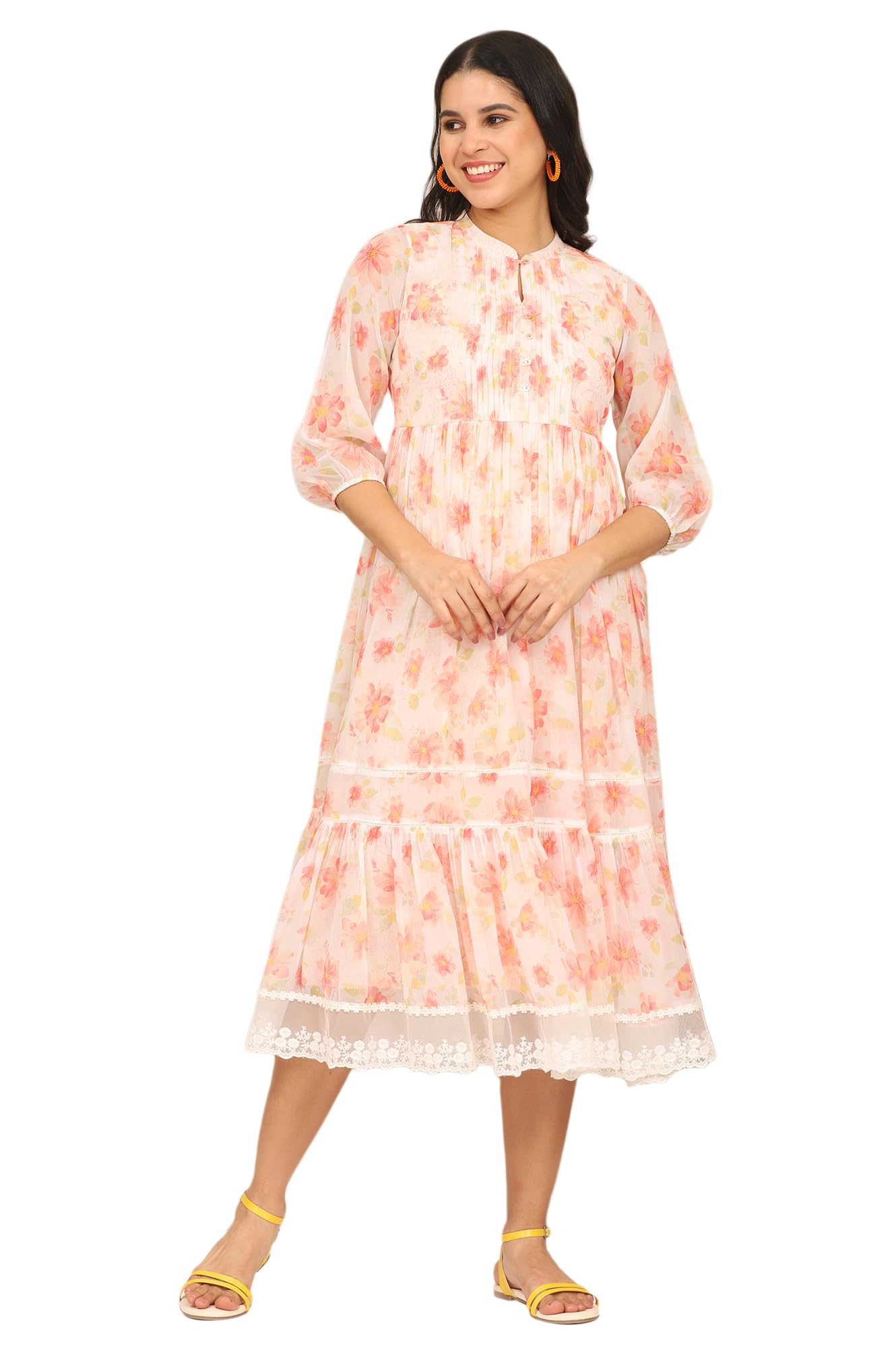 Aurelia Women's Orange Digital Floral Printed Tiered Chiffon Dress (Size: XS)-A15691-509221