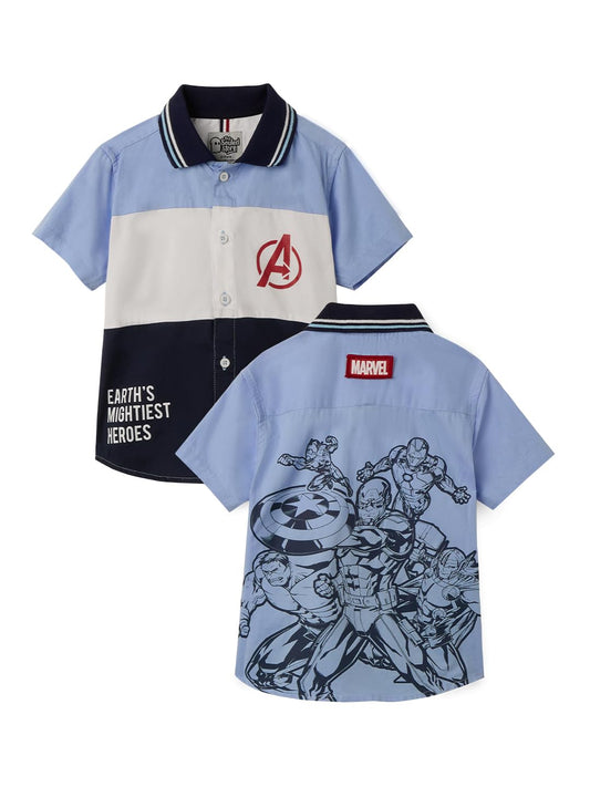 The Souled Store Official Marvel Originals: Avengers Assemble Boys Short Sleeves Collared Neck Button Graphic Printed Cotton Shi