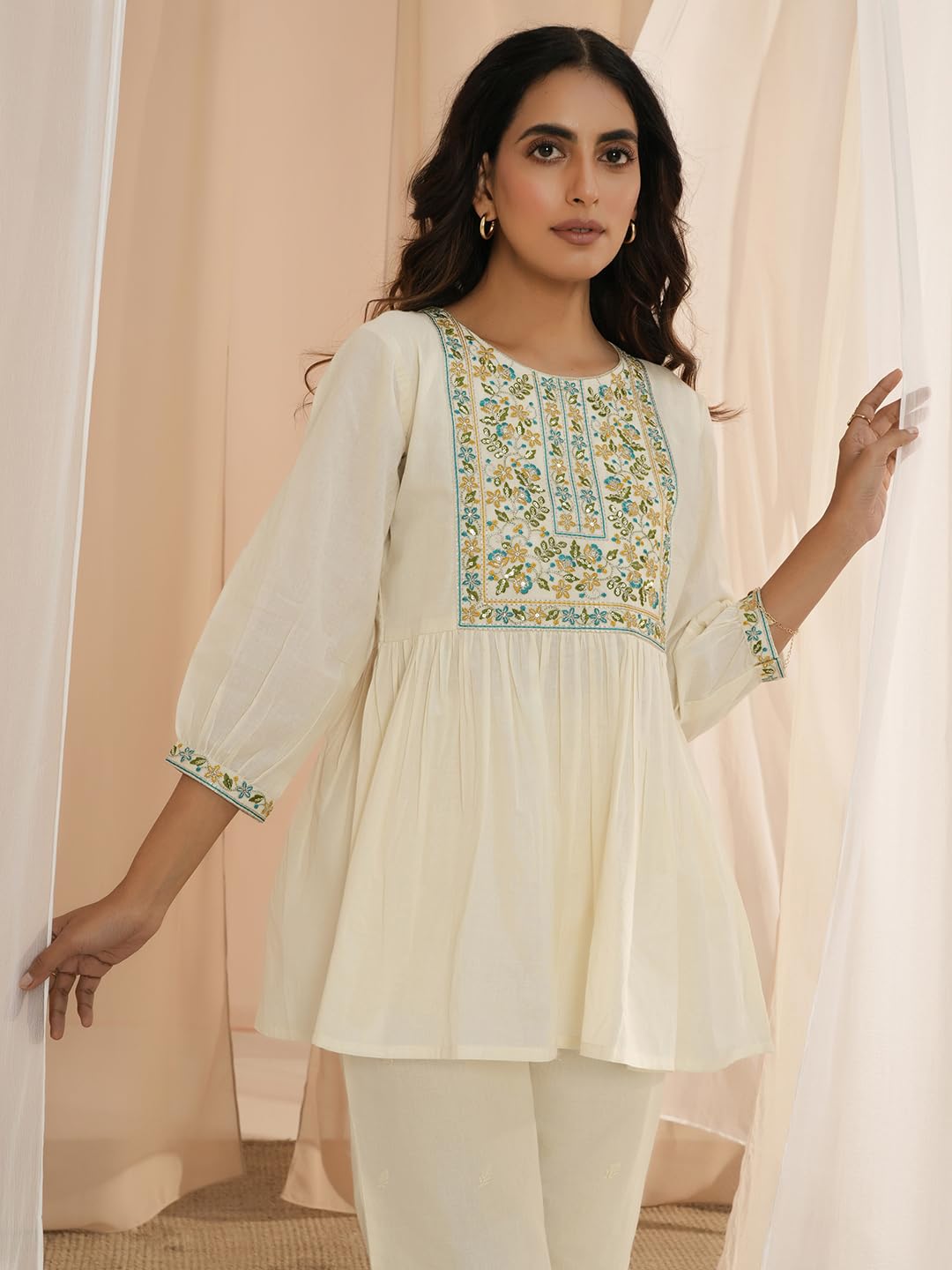 Libas Womens Yoke Design Cotton A-Line Kurti For Women