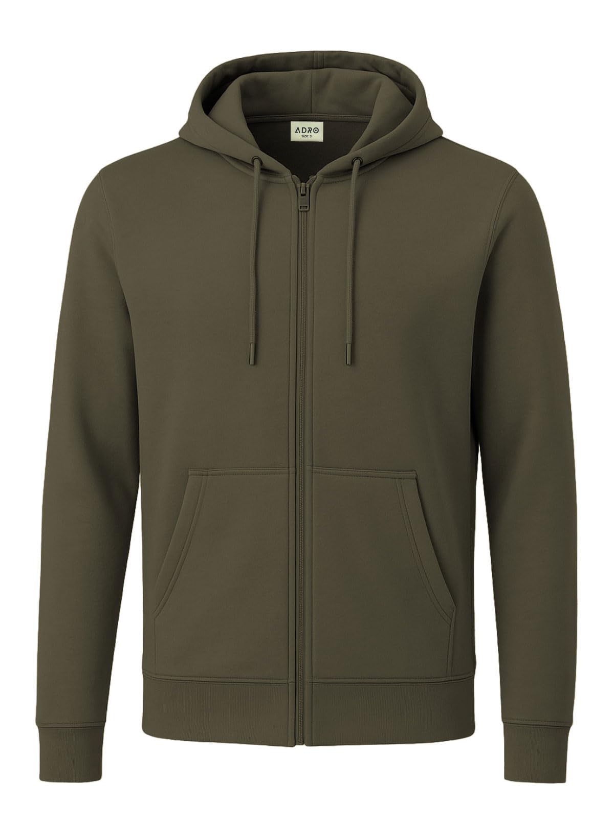 ADRO Mens Cotton Solid Zipper Hoodie Sweatshirts (ZH23-PLN-OL_Olive)