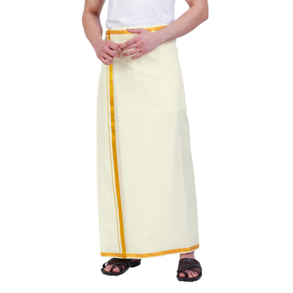 Prakasam Cotton Mens Free Size Stitched Double Layer Cream Dhoti/Mens Cotton Double Stitched Dhoti (Pack Of 1 Dhoti Only)