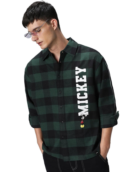 Bewakoof Official Disney Merchandise MenS Checked Oversized Fit Shirt_604440_Green_M