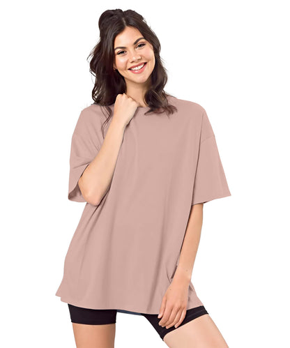 SHODOX Womens Cotton Blend Oversized Drop Shoulder Solid T-Shirt(Pack of 1)
