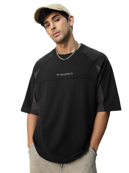 The Souled Store Colourblock: Not Your Average Tee Men and Boys Short Sleeves Round Neck Black Colour-Block Cotton Comfortable L