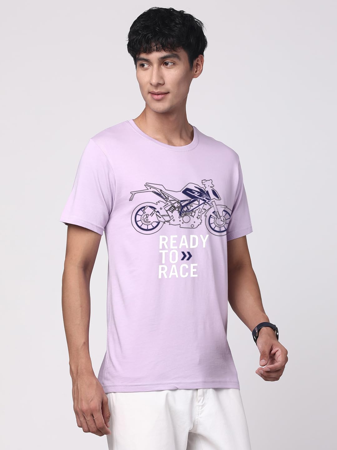 ADRO Men's Biker Design Printed 100% Cotton T-Shirt - Regular Fit, Printed T-Shirts for Men (RN24-KTM-PU_Purple)