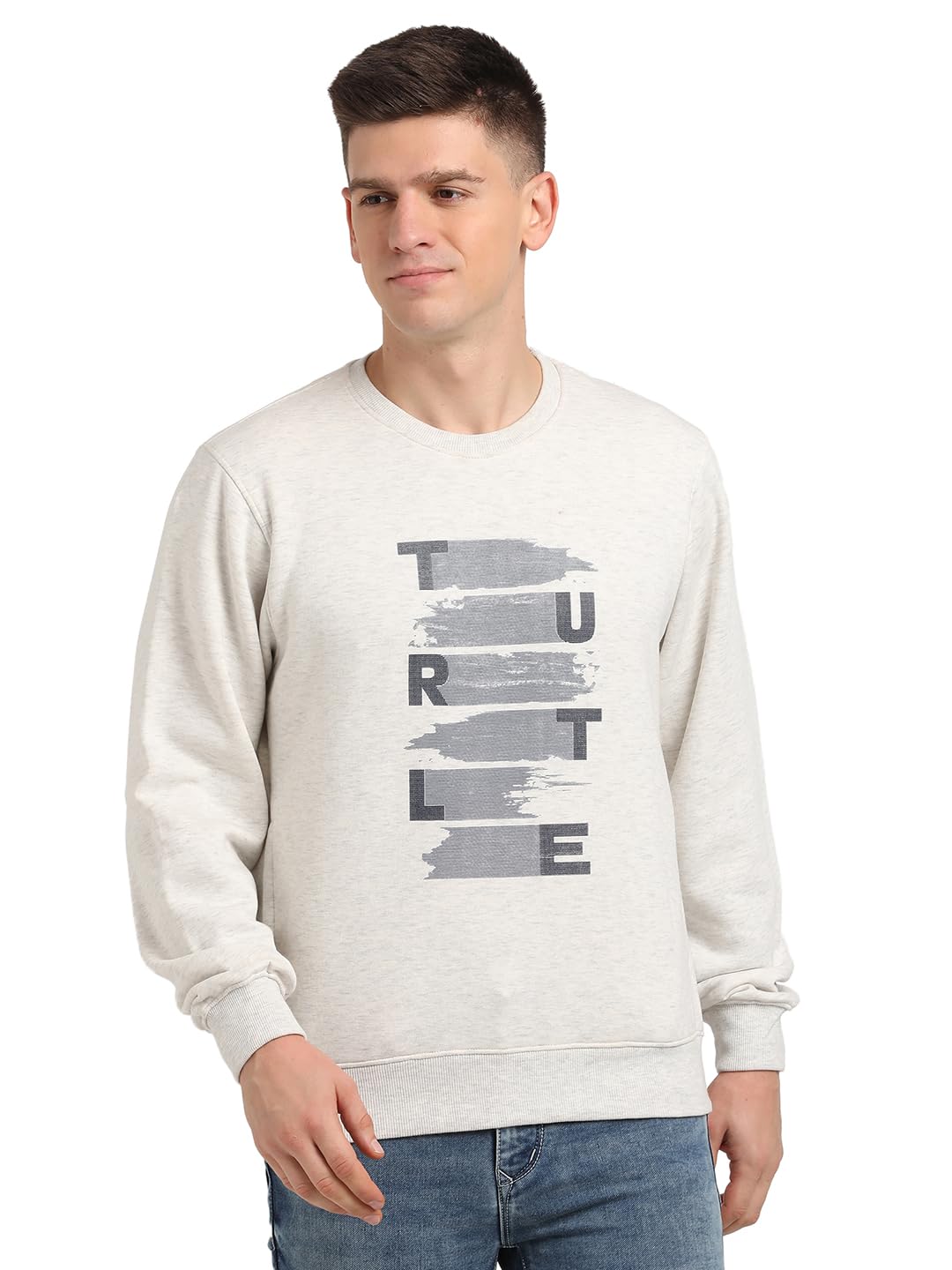 Turtle Men Poly Cotton Slim Fit Full Sleeve Heather Grey Sweatshirt