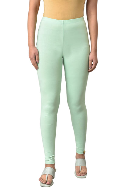 Aurelia Womens Green Solid Cotton Blend Leggings