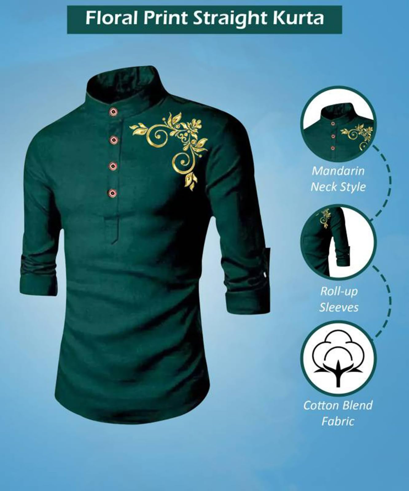 Deelmo Full Sleeve Short Kurta Shirt With A Trendy Mandarin Collar Crafted From A Premium Cotton Blend For Comfort Ideal For Men