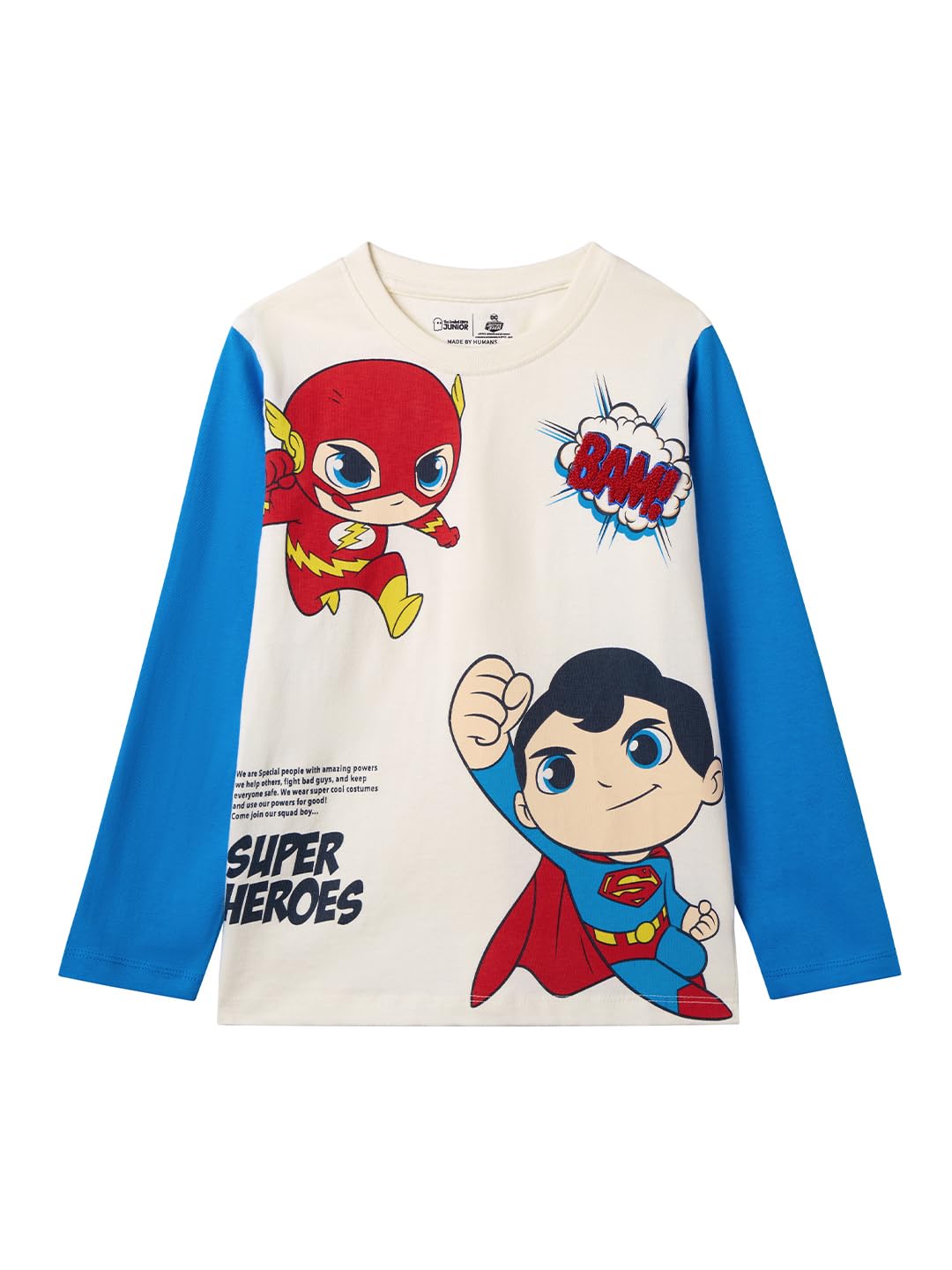 The Souled Store Official DC: Heroes Boys Round Neck Multicolor Cotton Full Sleeve T-Shirts