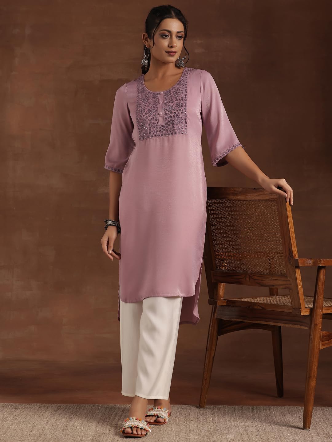 Libas WomenS Polyester Yoke Design Straight Kurta (29204 Lavender