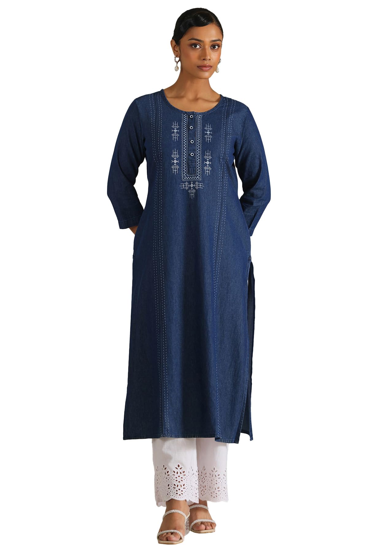 Soch WomenS Denim Embroidered Regular Kurta (Cws5Ku61237_Indigo