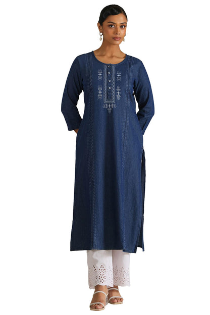 Soch WomenS Denim Embroidered Regular Kurta (Cws5Ku61237_Indigo
