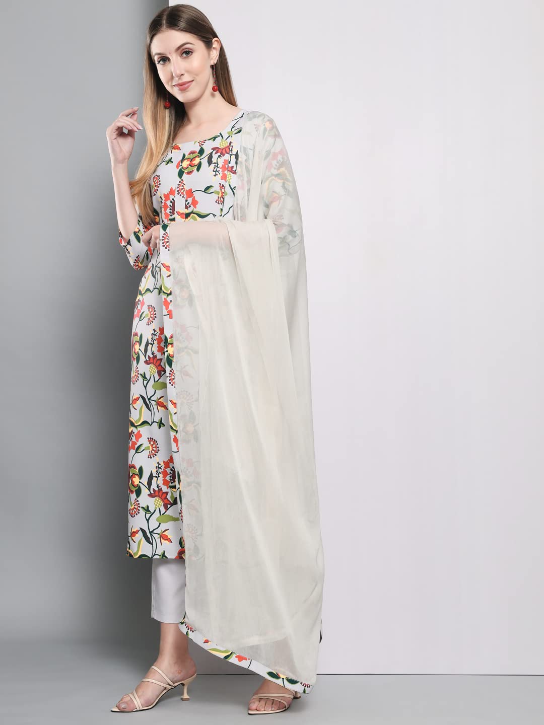 ANNI DESIGNER Women's Cotton Blend Floral Printed Straight Kurta with Pants & Dupatta (Niyama)