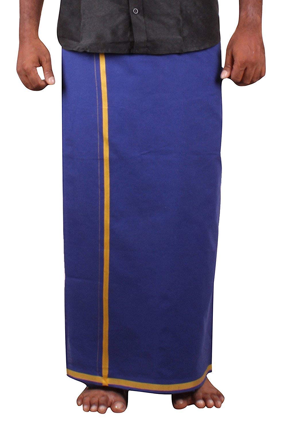 Prakasam Cotton Mens Pure Cotton Fine Quality Stitched Pocket Welcro Attachment Blue Colour Dhoti For Mens