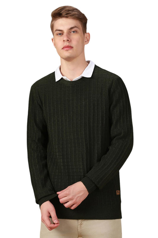 Dennis Lingo Solid Acrylic Regular Fit Full Sleeves Pullover Sweater For Men Green