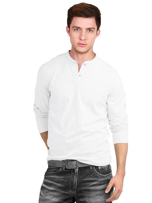 Veirdo Mens Cotton Regular Fit Henley Neck Plain Solid Full Sleeve T-Shirt