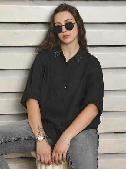 High Star WomenS Oversized Fit Shirt (Hswshs2434_Jun_Black