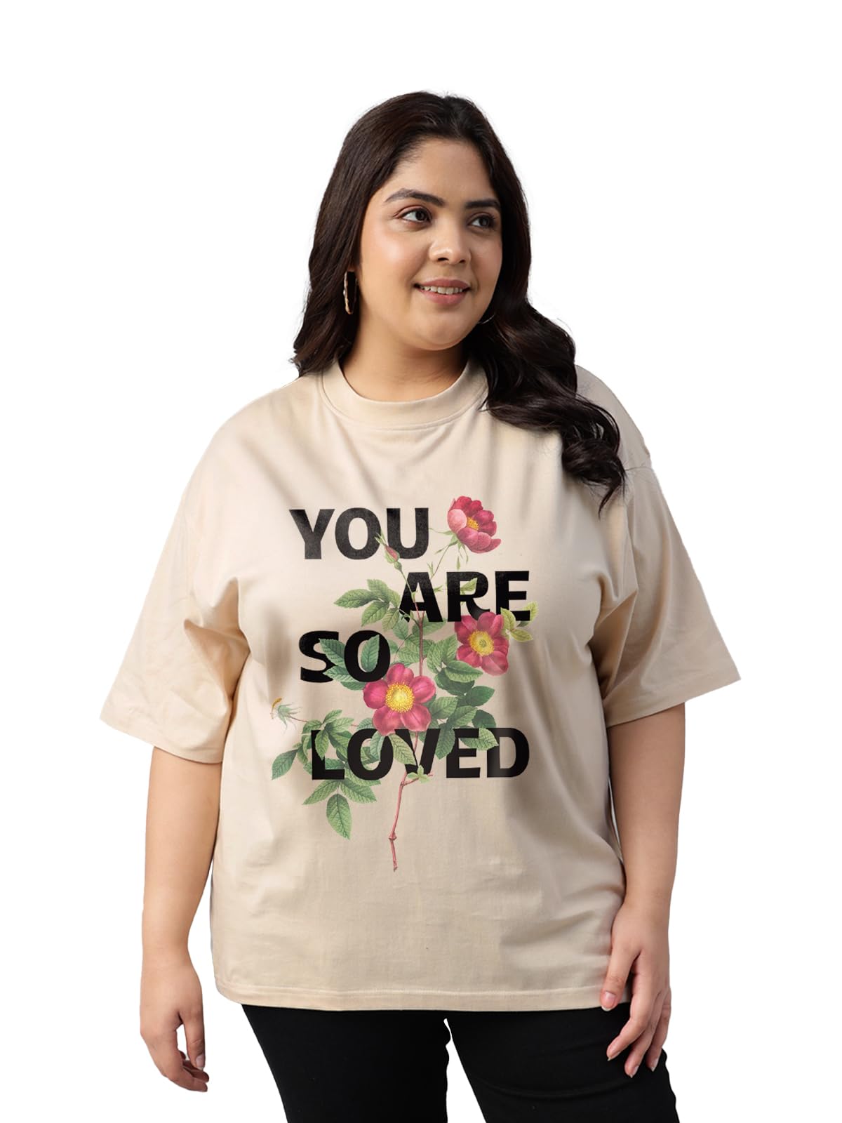 Juneberry 100% Pure Cotton Oversized Fit Latest & Trendy All Over Prints Half Sleeve Plus Size T-Shirt For Women & Girls (Ps_Jby