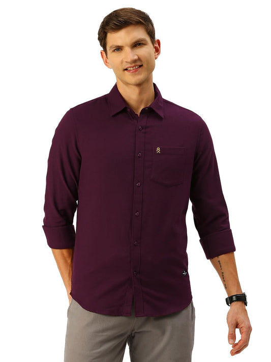 Thomas Scott Mens Classic Slim Fit Flannel Casual Shirt Wine