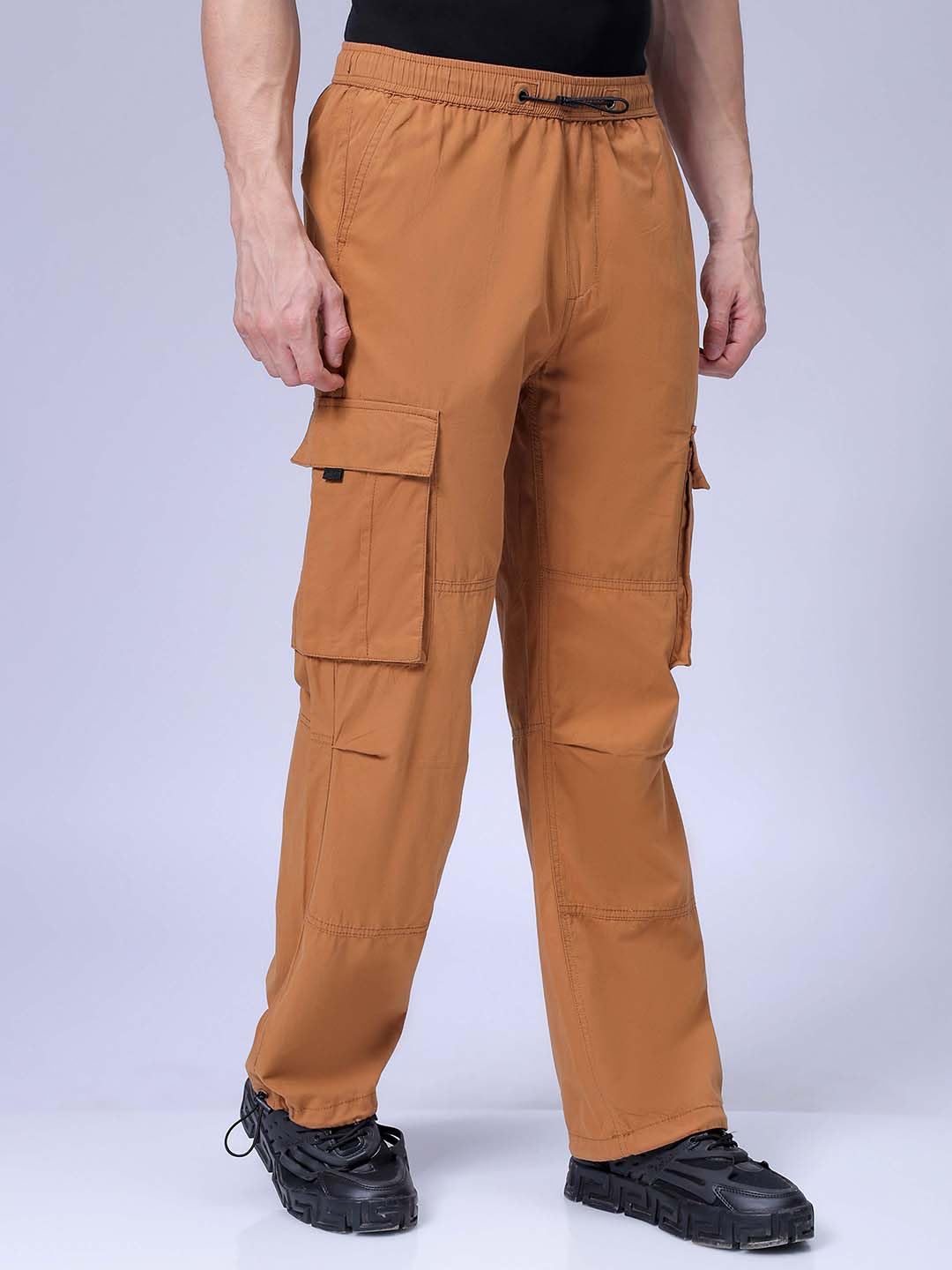 The Indian Garage Co Men Relaxed Fit Solid Mid-Rise Elasticated Cargos Dark Mustard