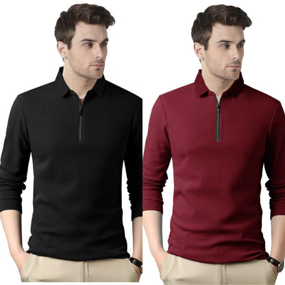 Noble Monk MenS Polo Neck Full Sleeves Solid T-Shirt